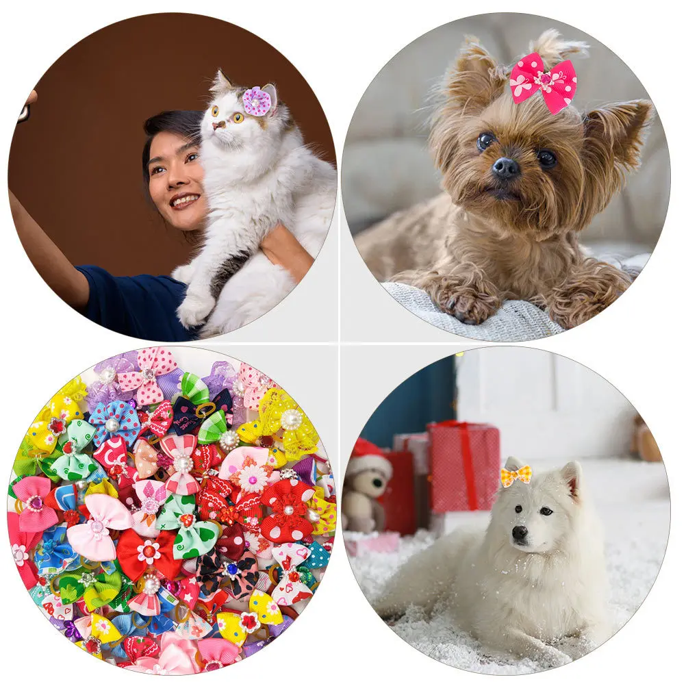 

25Pcs Pet Hair Ties Colored Grooming Bows Adorable Puppy Bows Decorative Dog Bowtie Portable Small Pet Bow Fashion Accessory