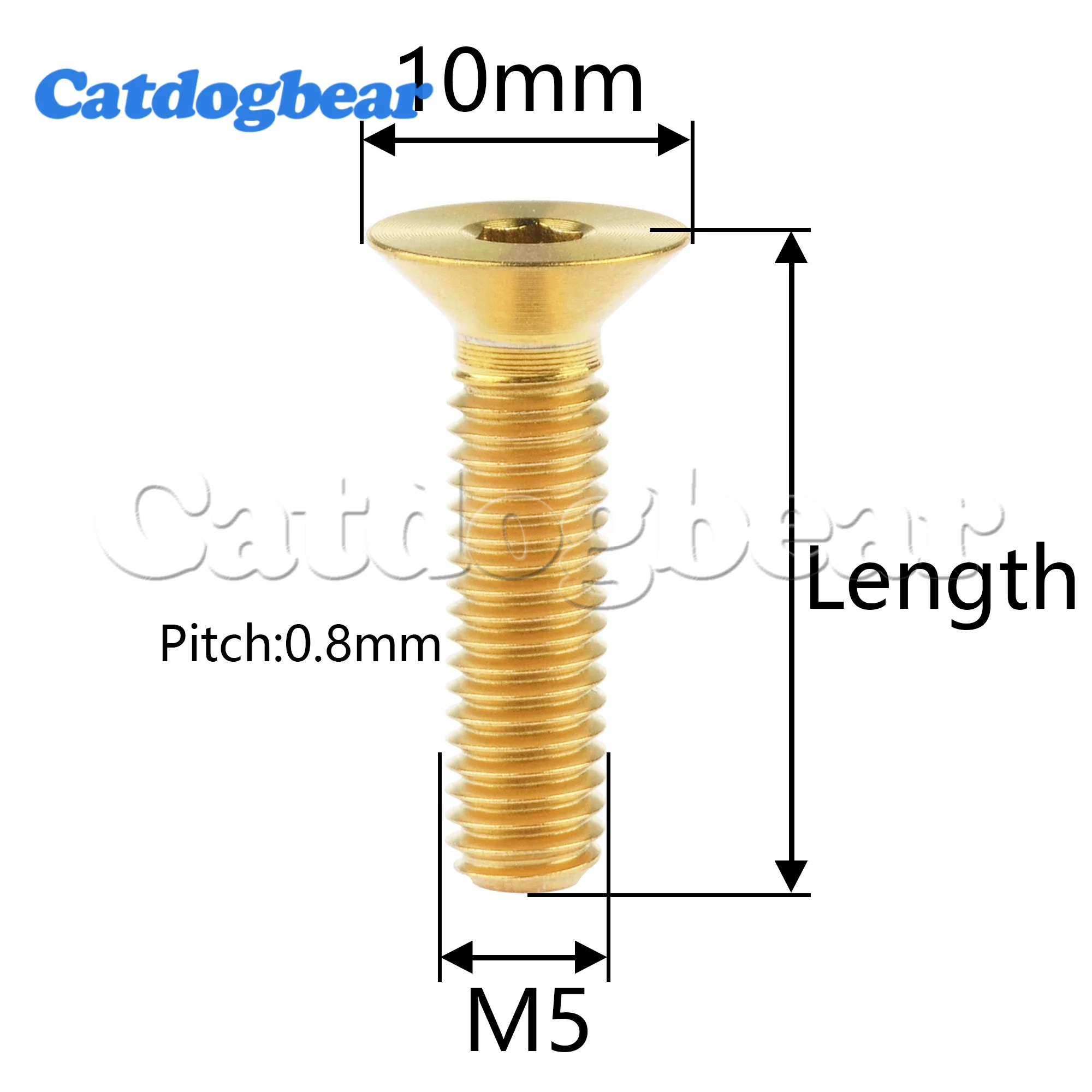 Catdogbear Titanium Alloy M5 Countersunk Head Bolt Socket Head Cap Screw For Bicycle 6mm 8mm 10mm 12mm 15mm 20mm