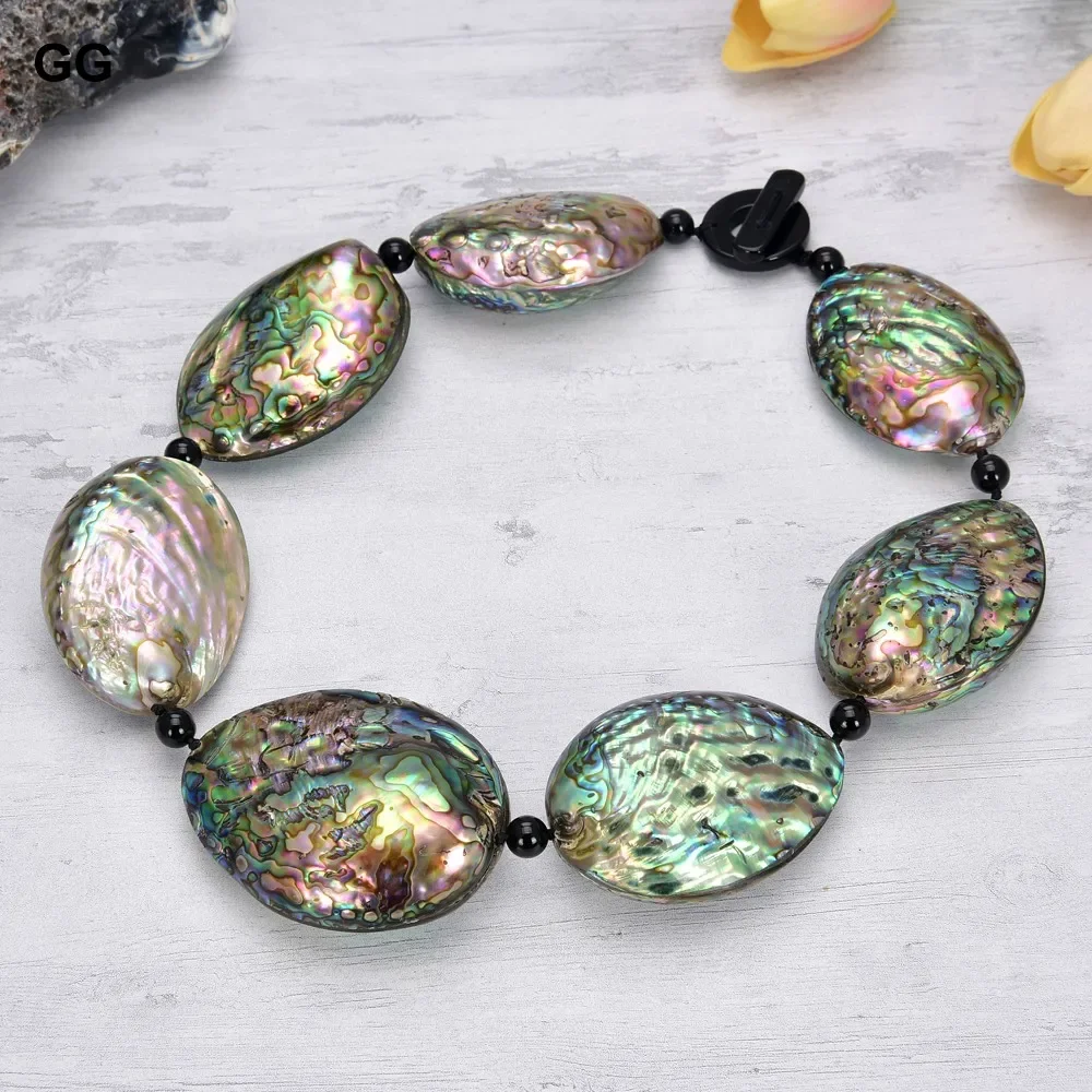 

GG Big Natural Green Paua Abalone Shell Black Onyx Necklace