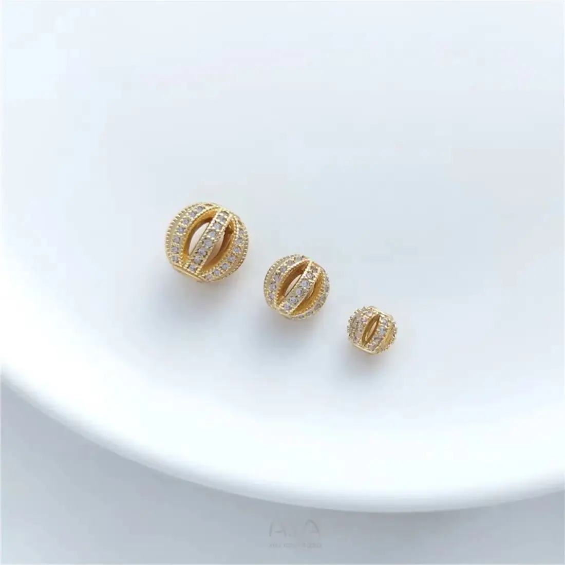 

14K Gold-Color Pumpkin Beads Micro-inlaid Zircon Hollow Balls Watermelon Beads DIY Pearl Jewelry Diamond Ball Bead Accessories