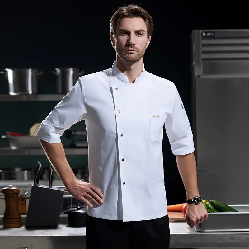 

Весенне-осенняя рабочая одежда для поваров с рукавами три четверти для мужчин и женщин в ресторанах, отелях, пекарнях, западных ресторанах.