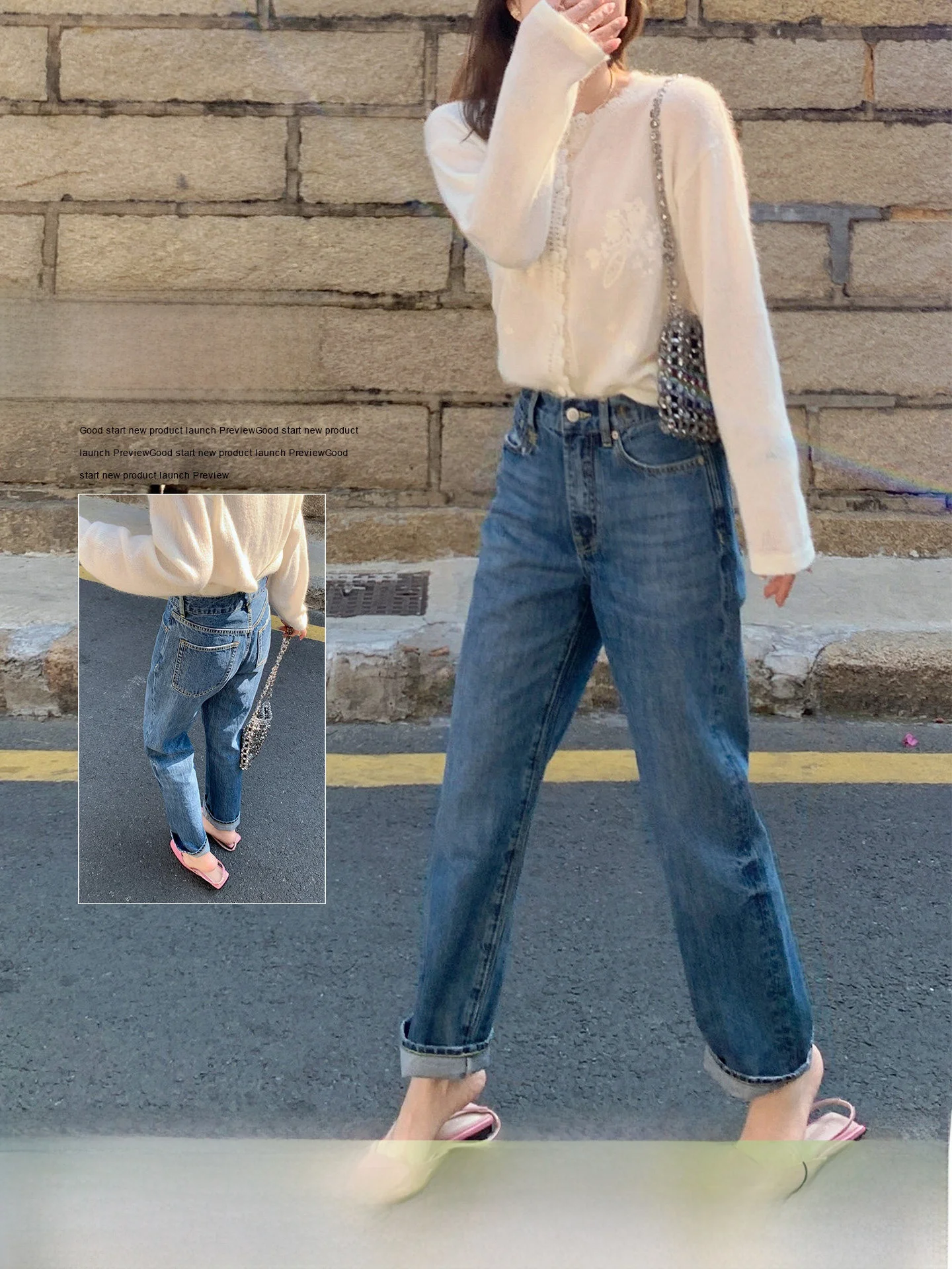 

Lebelin Sisy Women's Cotton Denim Jeans High Waist Straight Leg Vintage Sle Lengthening Leg Effect Casual Trousers