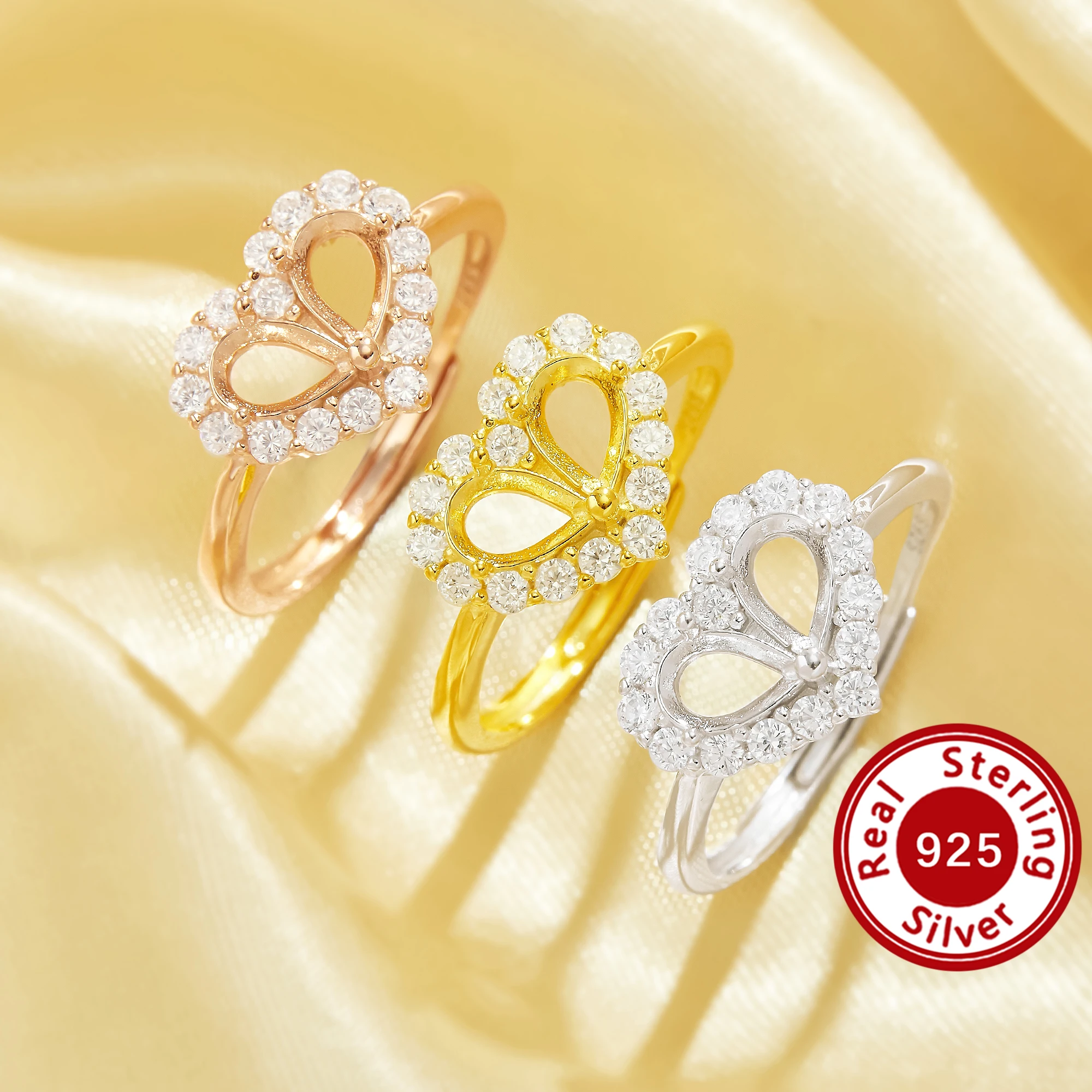 

4x6 мм двойные камни грушевидный зубец кольцо, сердце твердое стерлинговое серебро 925 пробы с покрытием из розового золота Pave CZ Stone Heart Ring 1294966