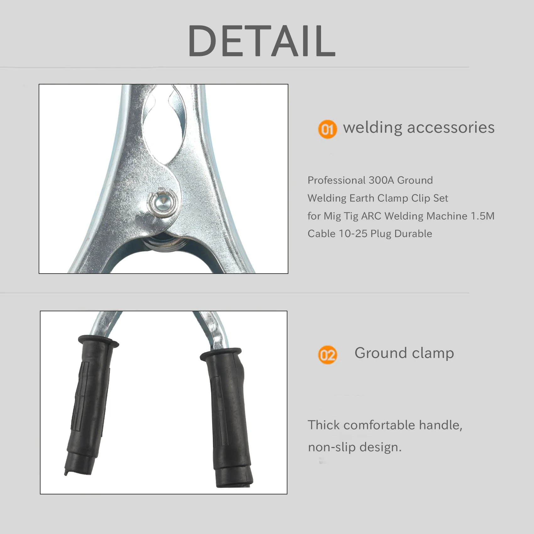 

AB02 Professional 300A Ground Welding Earth Clamp Clip Set For Mig Tig ARC Welding Machine 1.5M Cable 10-25 Plug Durable