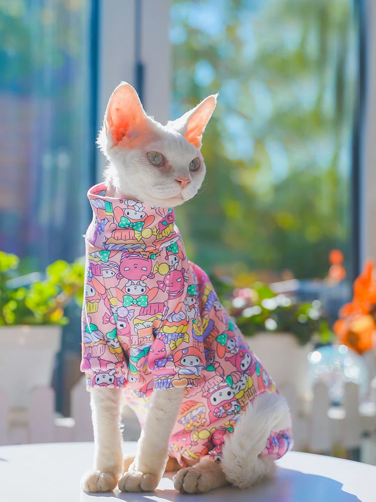 Sphynx Cat Warm Coat in Spring Hairless Cat Clothes Soft Cotton Turtleneck Jumpsuit For Devon Rex Sweet Sweatshirt For Kittens