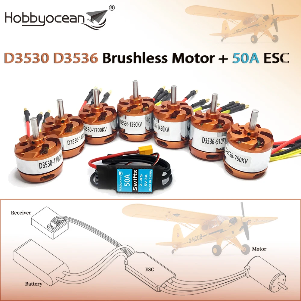 D3530 D3536 Outrunner Brushless Motor w/ 50A ESC 2-4S for RC Mini Multicopters Plane Fixed-wing Aircraft Airplane RC Model Parts