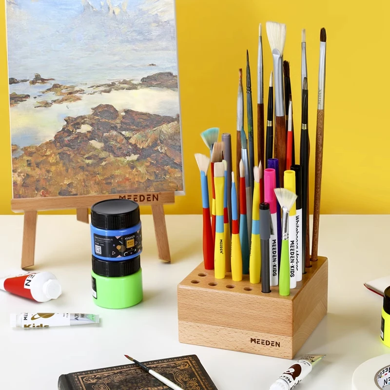 

Wood Multi-Purpose Brush Holder for Calligraphy & Painting Compartments Art Supply Storage for Students Artists Modern Pen Stand