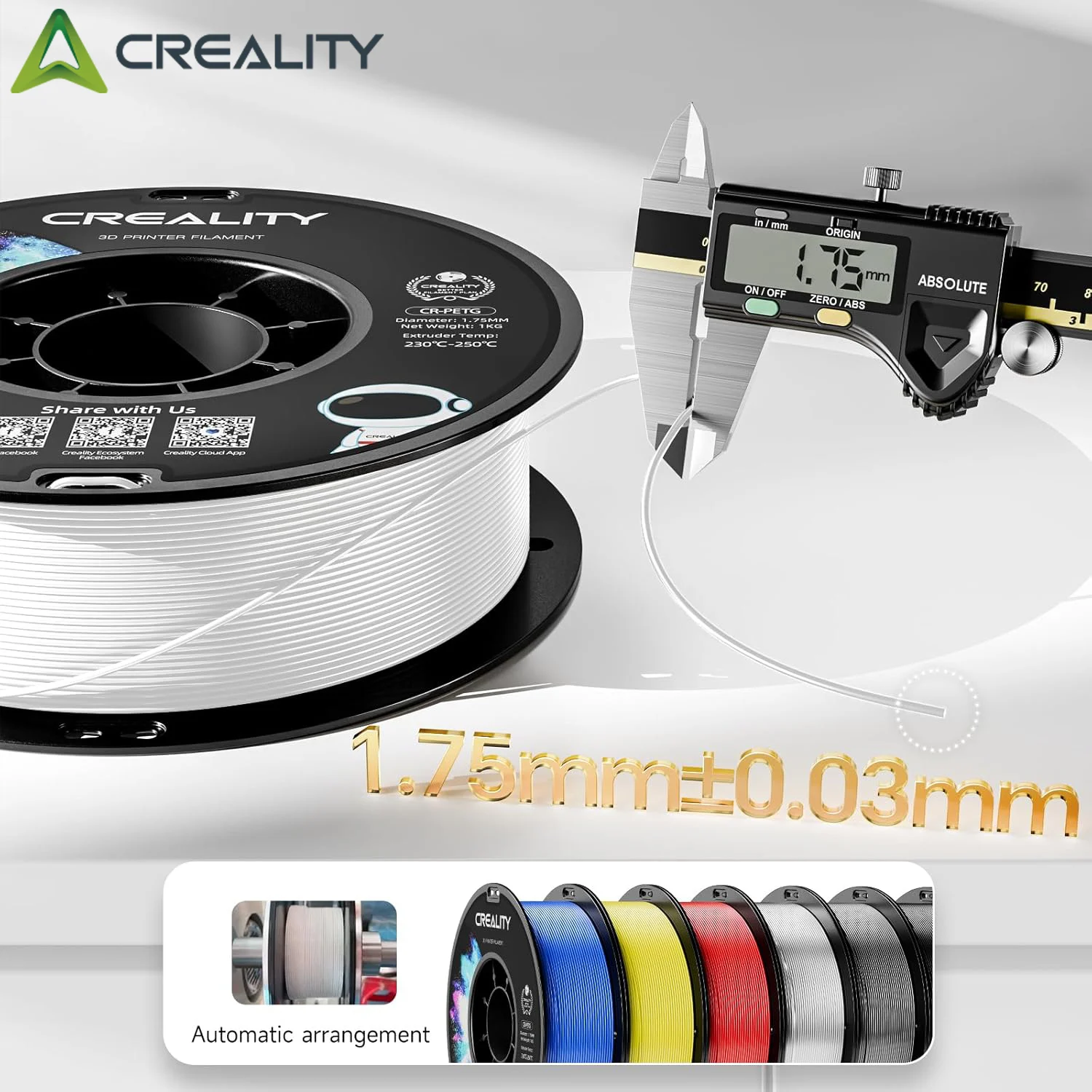 Filament Creality CR-PETG 1.75 mm, doskonała wytrzymałość, bezwonna, nietoksyczna, odporna na wilgoć, 1KG filament do drukarki 3D
