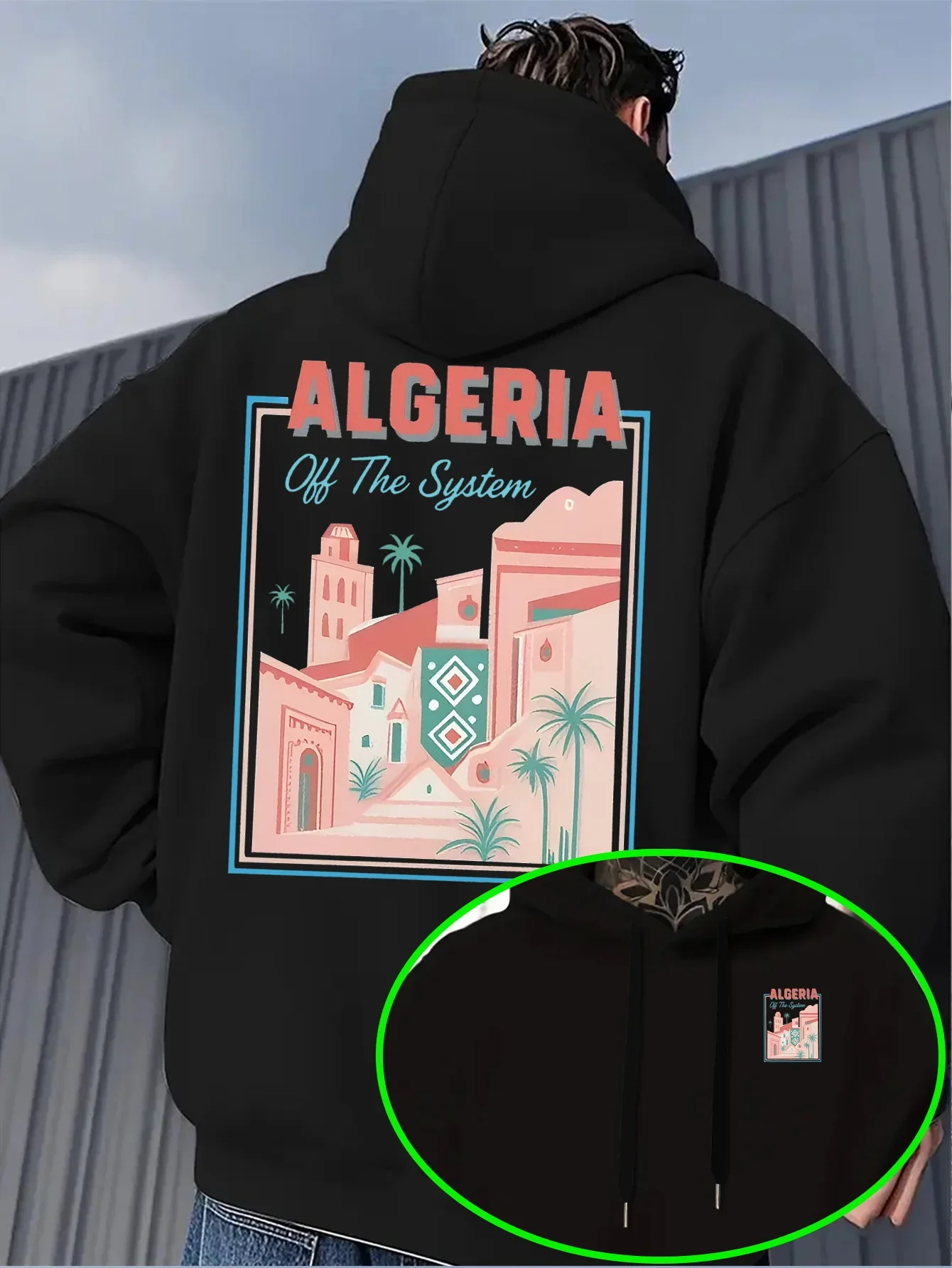 Men's Algeria Hoodie Vintage City Landscape Travel Graphic Off The System Fleece Sweatshirt Streetwear Autumn Winter