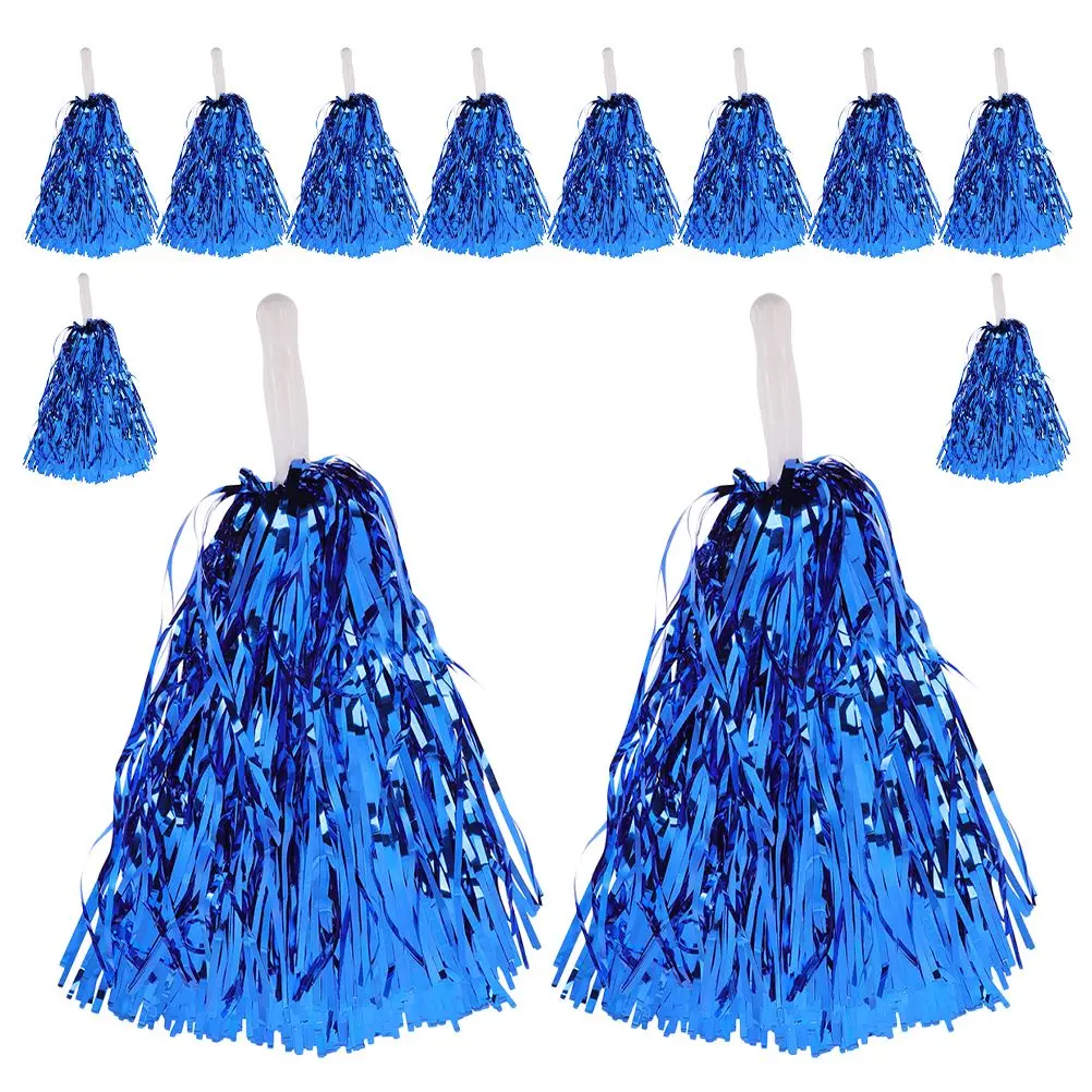

12 Pcs Poms Metallic Blue Balls Gymnastics Dance Pom Pom Cheerleading School Girls Pompoms Sports Event Accessories