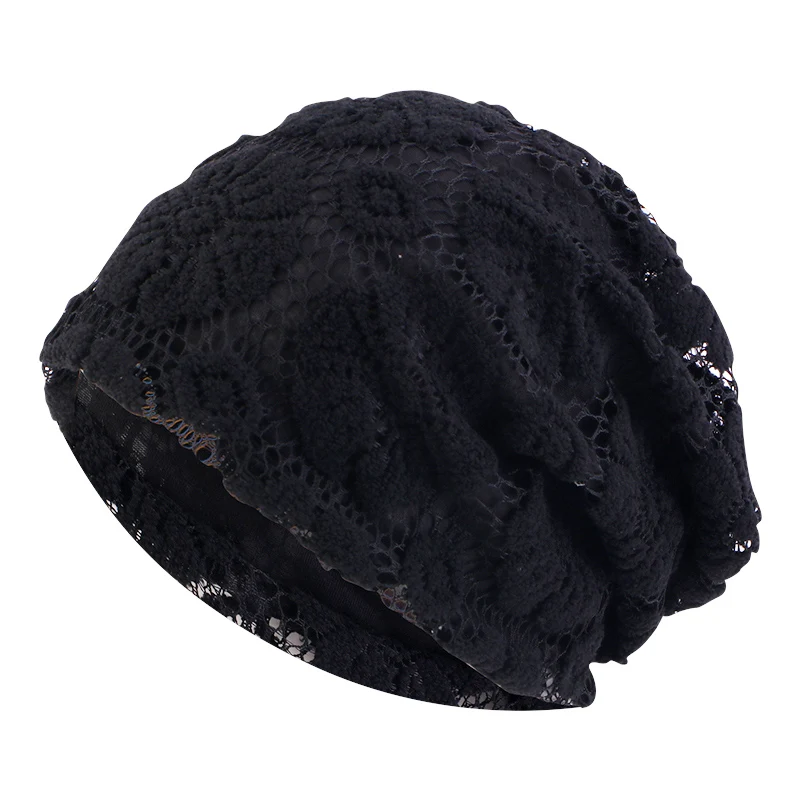 New Women Summer Hats Lace Hollow Flower Slouchy Baggy Head Cap Chemo Beanie Cancer Hat Windproof Turban Muslim Female Hats Caps