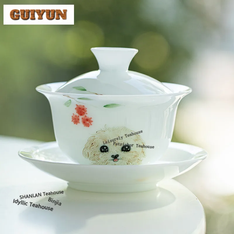 

120ml Hand-painted Cute Pet Gaiwan Boutique Tea Tureen Household Tea Bowl With Lid Kit Tea Maker Cover Bowl Drinkware Collection
