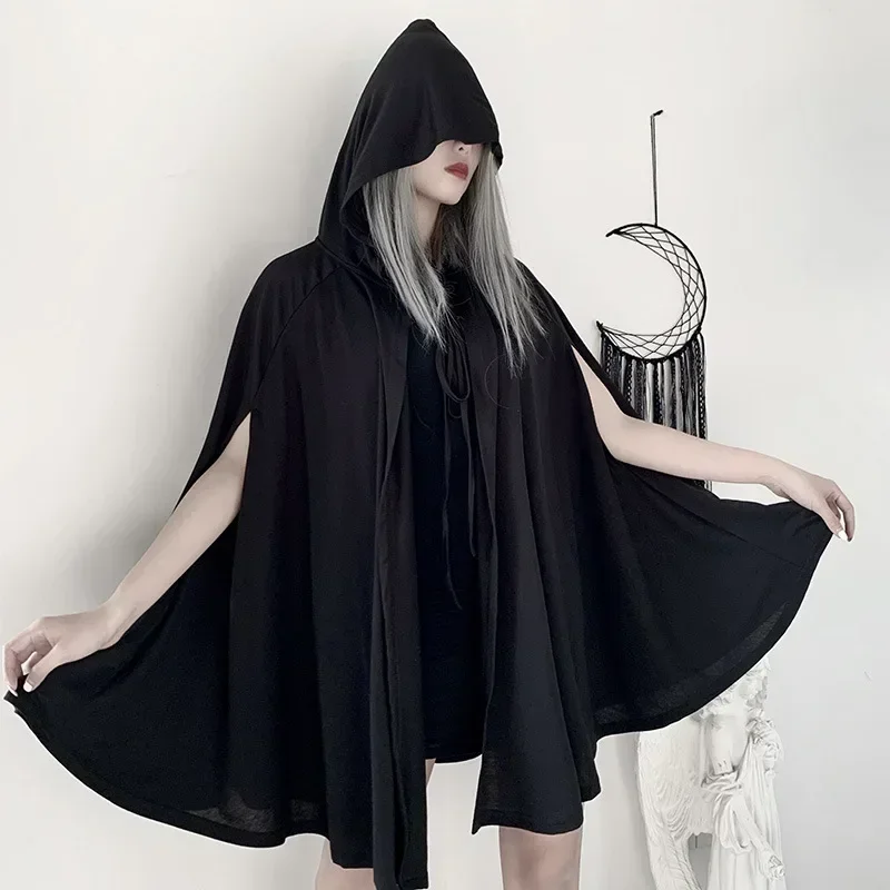 Goth Clothes Dark Brother Halloween Priest Cloak Vampire Coat Lolita Hooded Windbreaker Cloak Female Harajuku Black Jacket