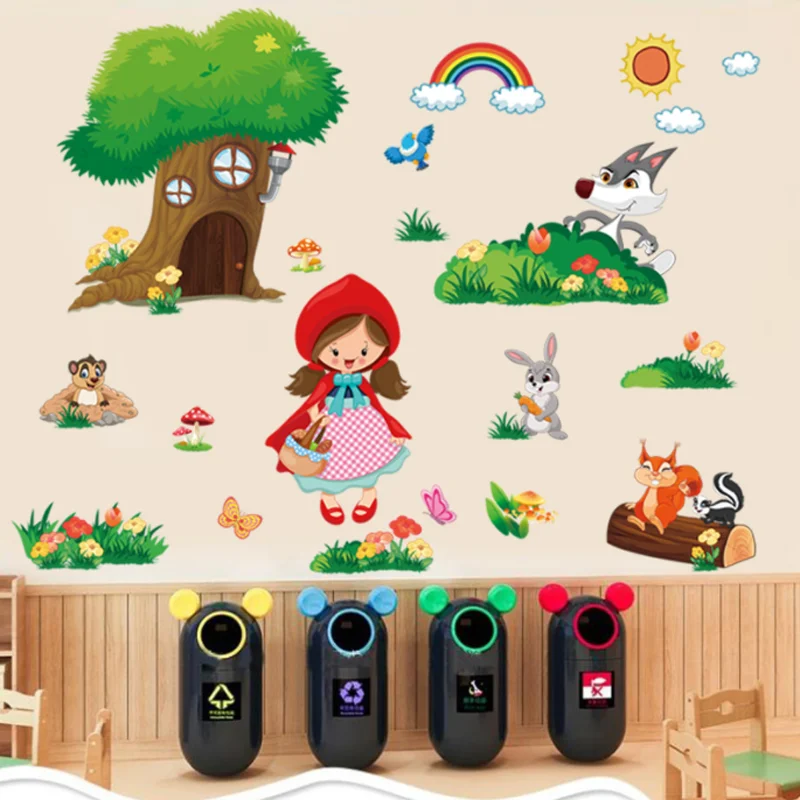 Cartoon Little Red Riding Hood Stickers DIY Scrapbook Window Glass Wall Sticker Bedroom Decora Sticker Self-adhesive Wallpaper