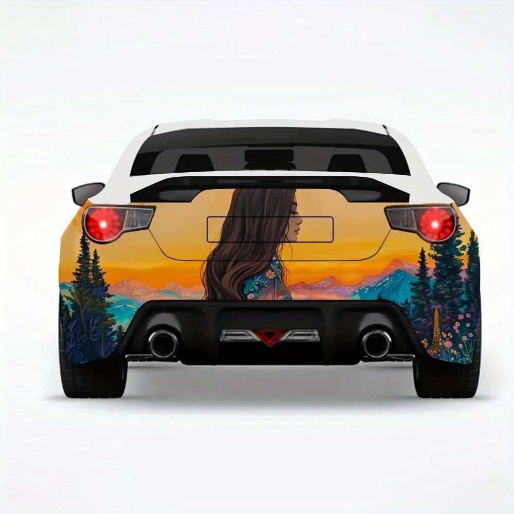 

Девушка в цветочной куртке, автомобильная наклейка, виниловая наклейка на заднюю часть автомобиля, водонепроницаемые самоклеящиеся виниловые наклейки для хвоста и бампера автомобиля, De
