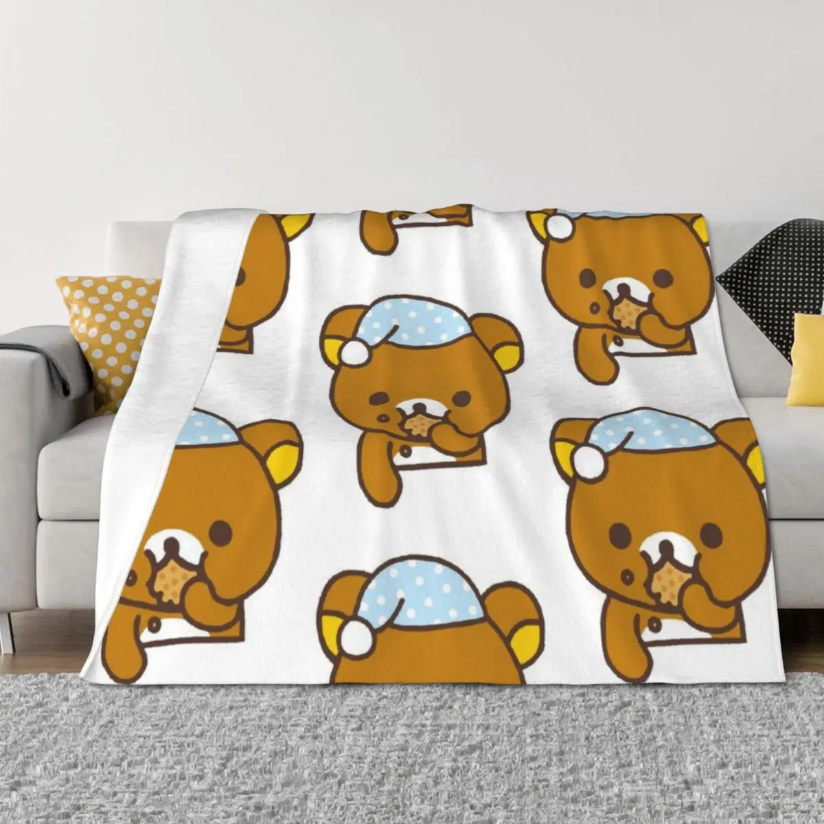 Kawaii Cute Bear Rilakkuma Throw Blanket Bed for winter Large Personalized Gift Blankets