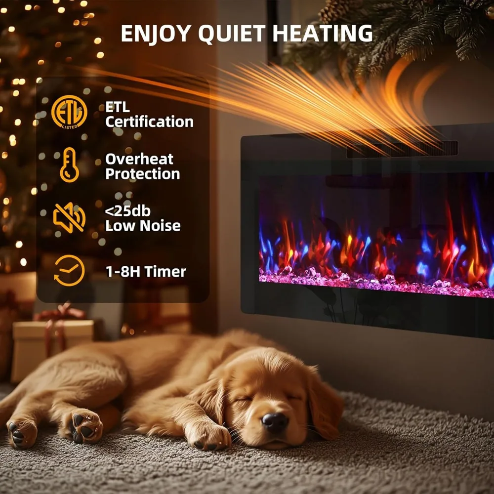 مدفأة كهربائية 36 وحدة حائط مجوفة مع جهاز تحكم عن بعد، 12 لون لهب، مثالية لحوامل التلفزيون وديكور المنزل #5