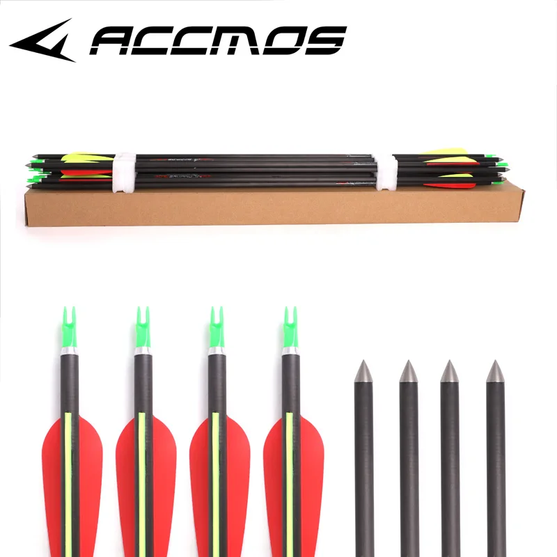 Pure Carbon Arrows ID 8 mm 32 inch Spine 300/350/400 Arrow Head 100Grains Archery for Indoor Competition Shooting 6/12pcs