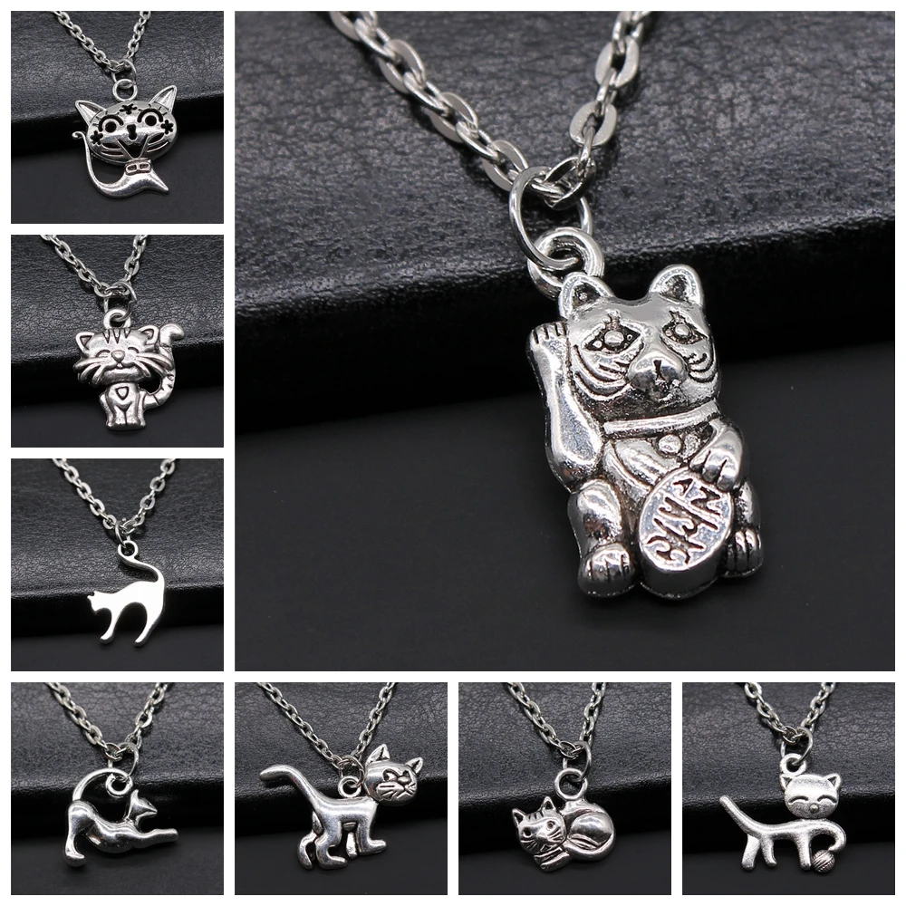 Cute Cats Pendant Necklace Lucky Cat Bring Money Pendant Necklaces Pet Cat Jewelry Gift Necklace For Women Men Boy Girls