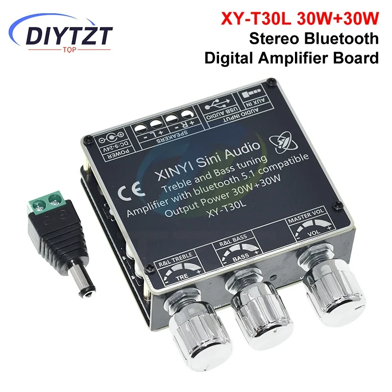 HIFI DIY Audio T30L Bluetooth Digital Amplifier Papan Modul 2.0 Stereo Dual Channel 30W * 2 dengan Penyesuaian Bass Tinggi dan Rendah