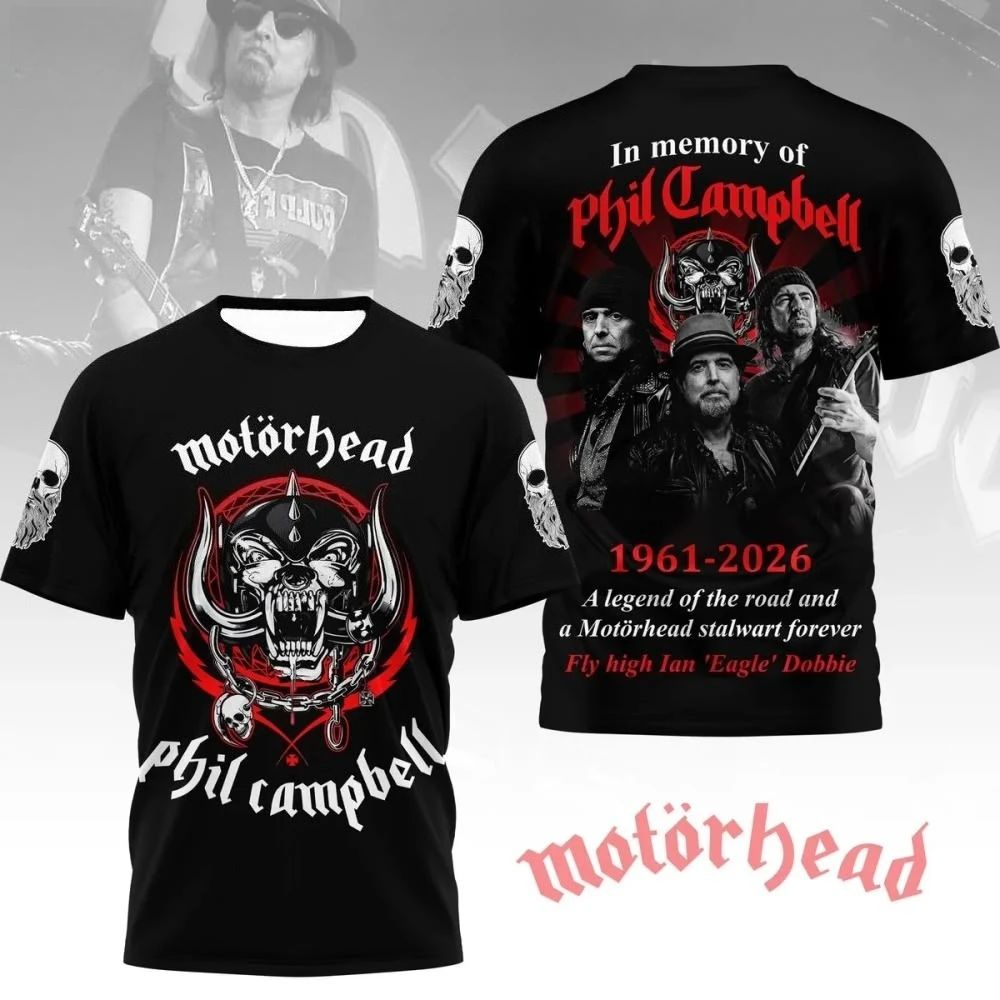 Motorcycle in Loving Memory Phil Campbell 1961-2026 Rock Band 3D Shirt Daily Fashion Suitable for Both Men and Women