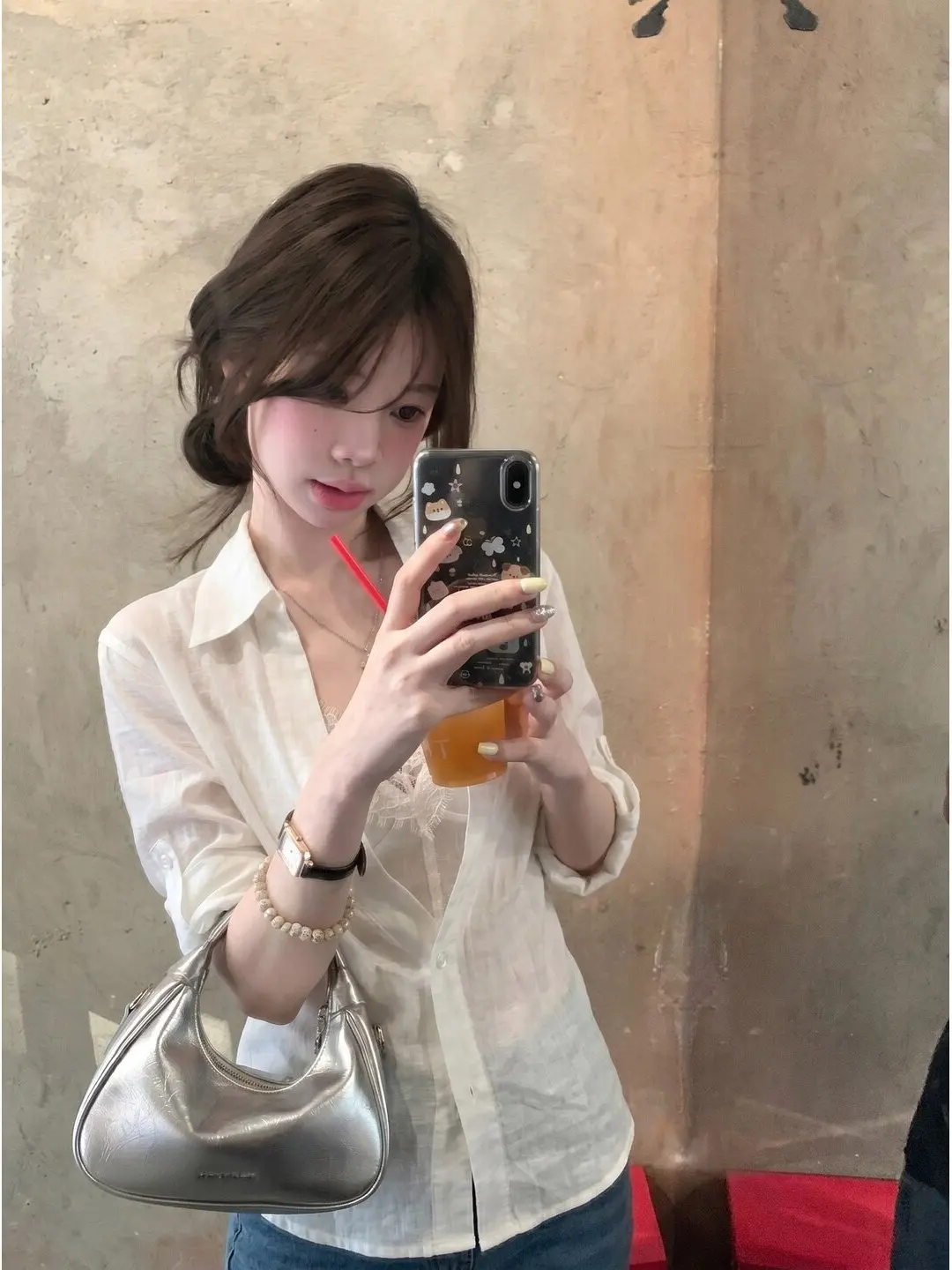 FEMALEPILOT Casual Loose Fit Lace Trimmed mid Sleeve White Shirt Women's Design Versatile Blouse Comfortable Breathable Skin-...