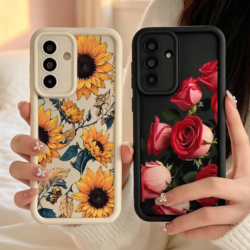 Yellow Sunflower Pattern Cover For Samsung Galaxy A06 A07 A15 A16 A17 A25 A26 A35 A36 A55 A56 A57 Eye Ladder Phone Case