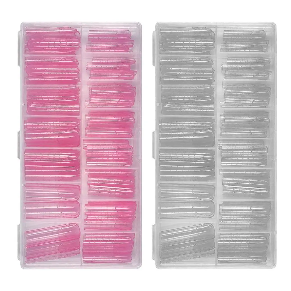 

140Pcs/box French Nail Dual Forms Quick Building Gel Mold with Scale Pink Transparent Nail Extension Molds Square Full Cover