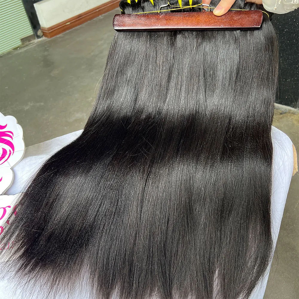 Light Yaki Straight 100% Rohe Unbehandelte Echthaar-Extensions Großhandel # 1B Natürliches Schwarzes Echthaar-Tressenbündel für den Salonbedarf – Detail 13