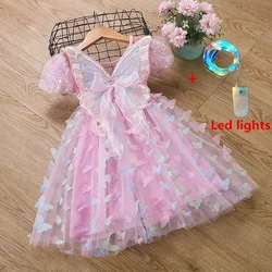 Neonate ali di farfalla fata garza principessa manica a sbuffo vestito adorabili bambini estate Tulle vestito bambino festa di compleanno abito