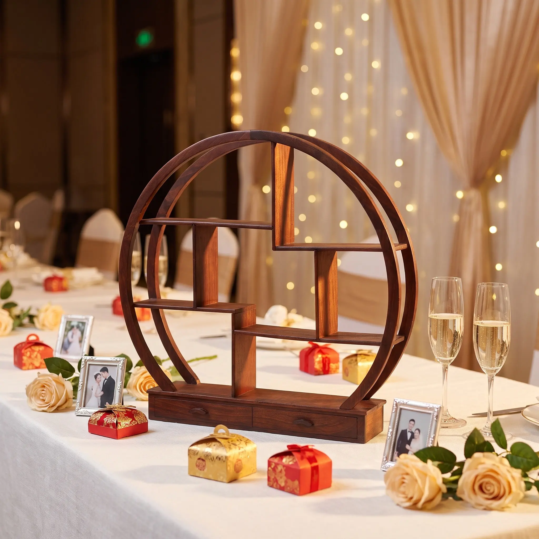 Round Wooden Miniature Display Shelf Curio Cabinet Tabletop Ornament Stand for Mini Collectibles Candy Engagement Ring
