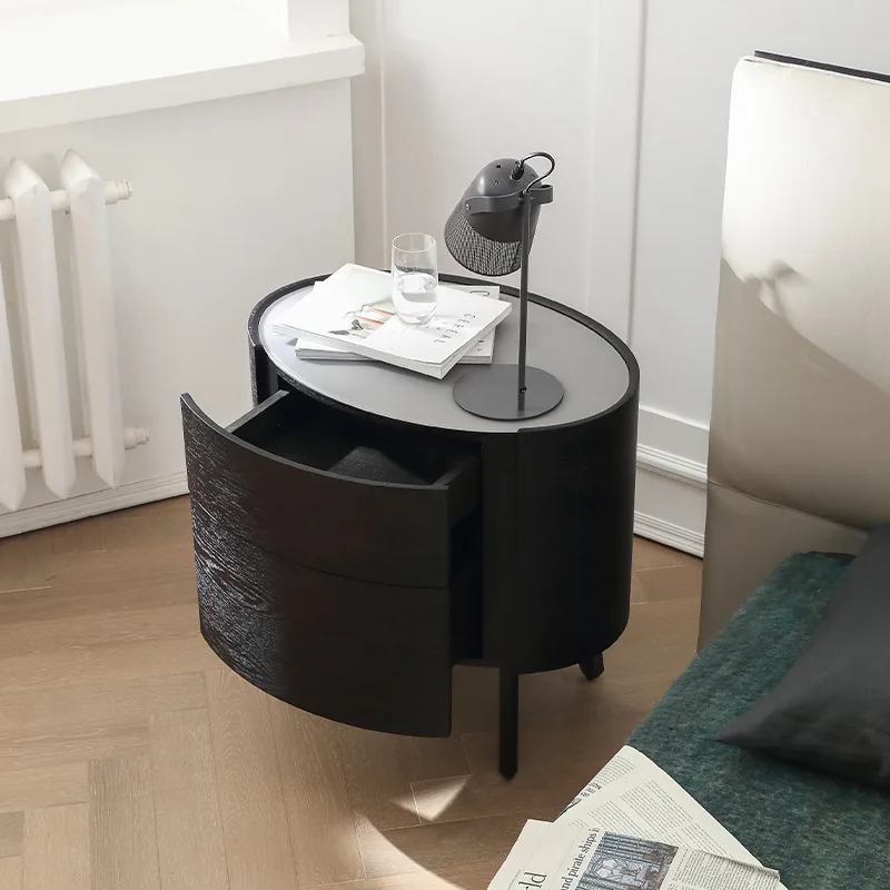 Niche minimalist high-end bedside table ash wood simple modern bedroom fashion smoky color cream style storage cabinet
