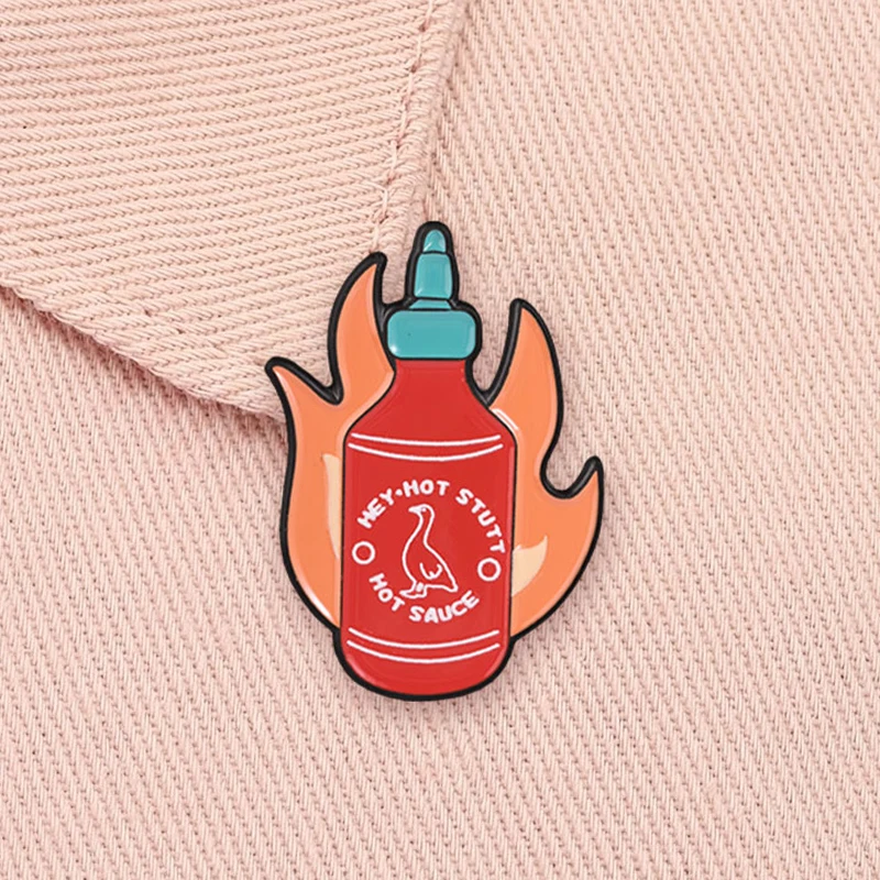 Funny Pun Enamel Pins Pop Corn Spicy Rooster Sriracha Hot Chili Sauce Honey Bear Pelican Brooches Lapel Badge Jewelry Gifts view 3