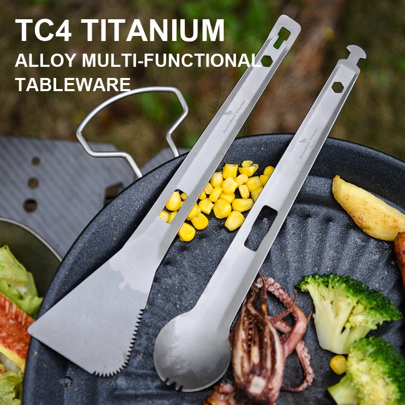 TC4 Titanium Alloy Multi-Functional Tableware,Lightweight And Portable, Healthy, Outdoor Camping,Long-Handled Spoon,Clip,Spatula