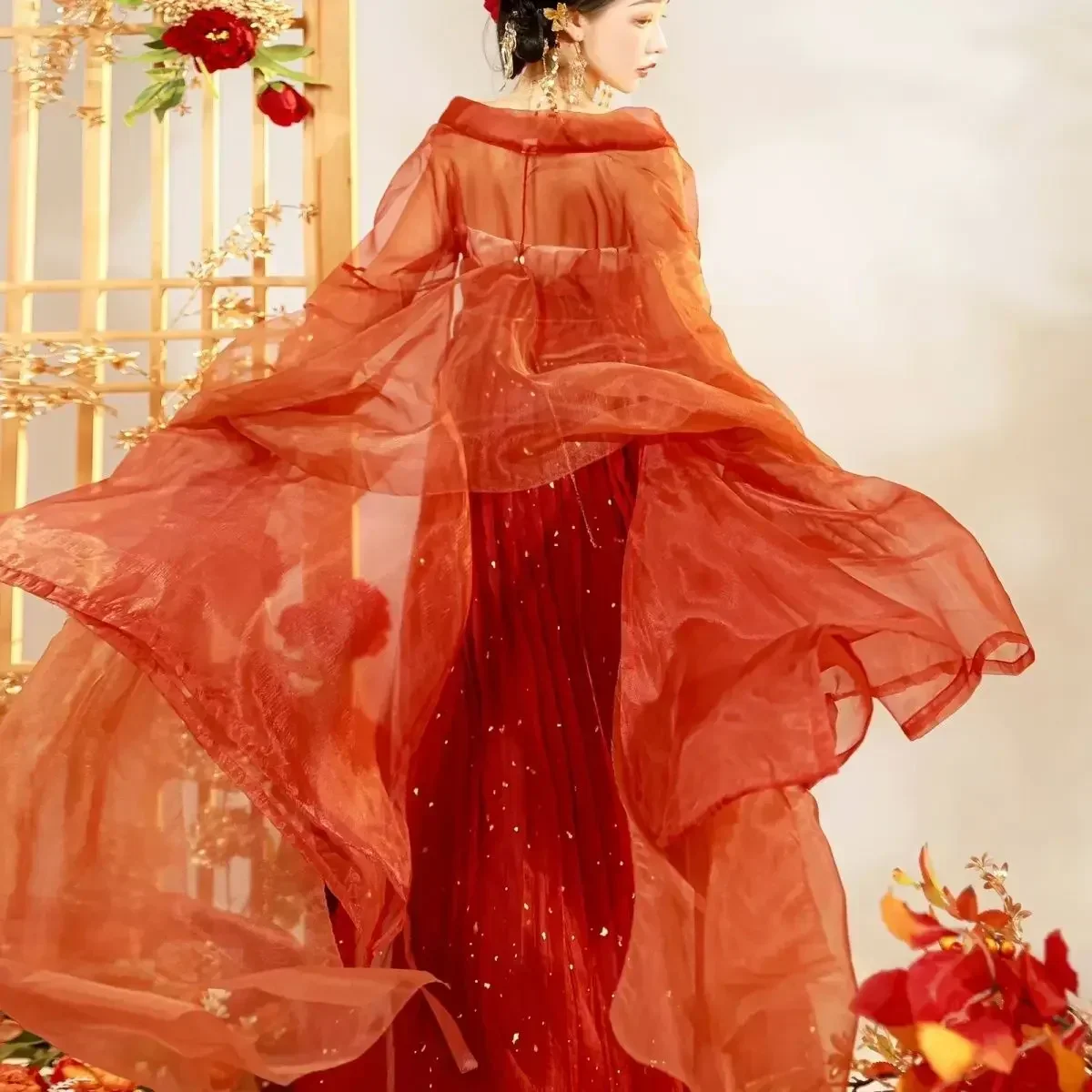 New Chinese Traditional Dress Tang Dynasty Big Sleeve Red Wedding Hanfu Female Fairy Chest-length Skirt Han Element Summer Set