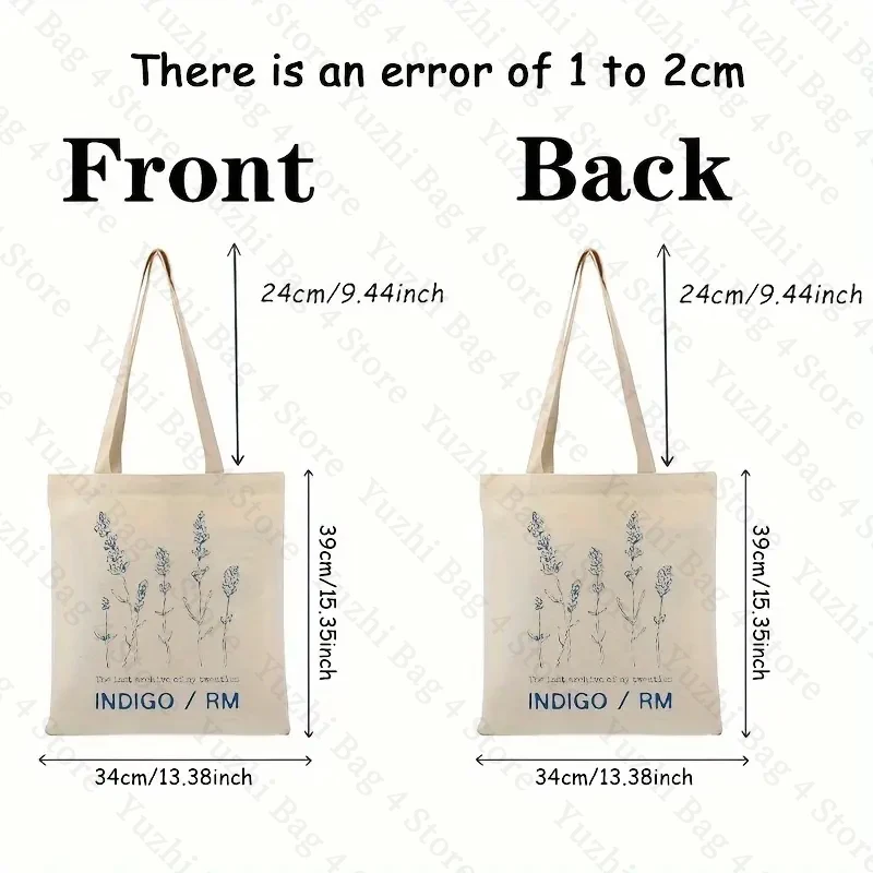 Indigo RM Pattern Tote Bag Fashion Music Album Canvas Shopping Bags Kpop Fan Gift Shoulder Bags Kim Namjoon Bags Kpop Flower Bag