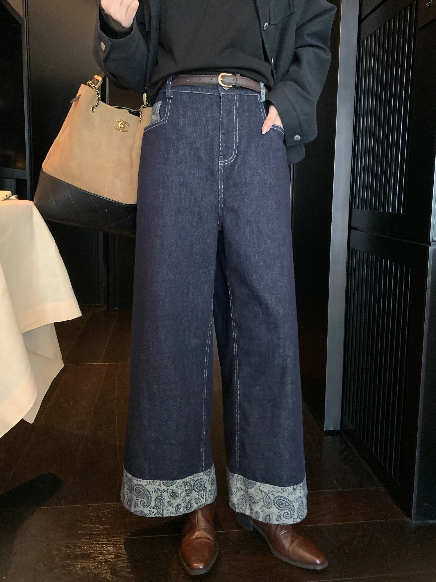 

Джинсы NAZ большого размера, осенние, винтажные, с принтом, свободного прямого кроя, с высокой талией, из хлопкового денима, повседневные брюки для женщин