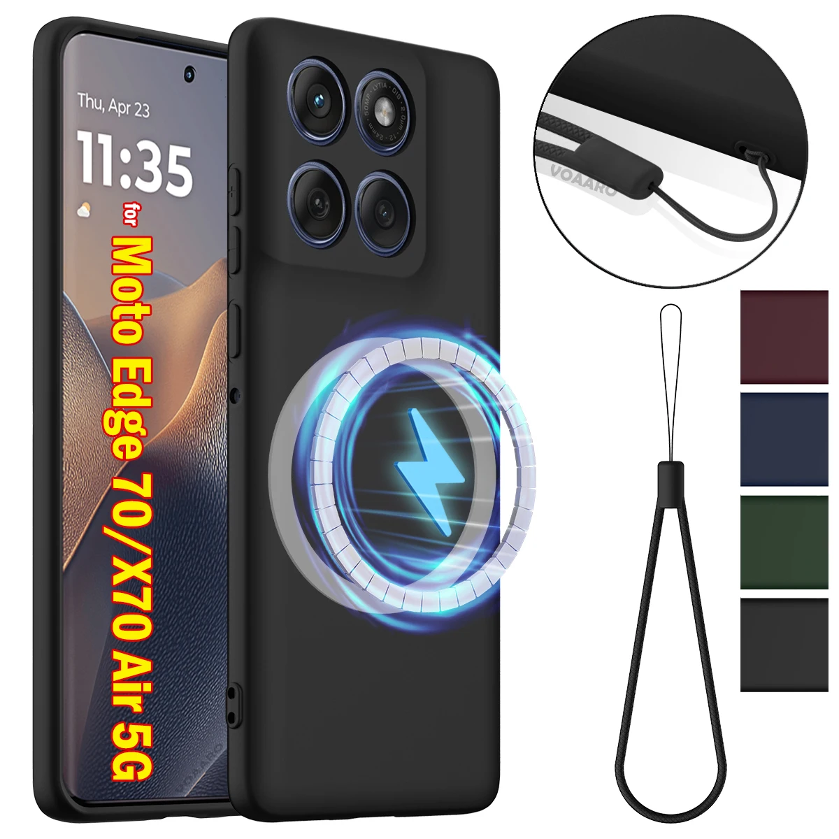 

Мягкий жидкий силиконовый чехол для Motorola Moto Edge 70, чехол для Motorola Moto X70, воздушный магнитный чехол для беспроводной зарядки с ремешком