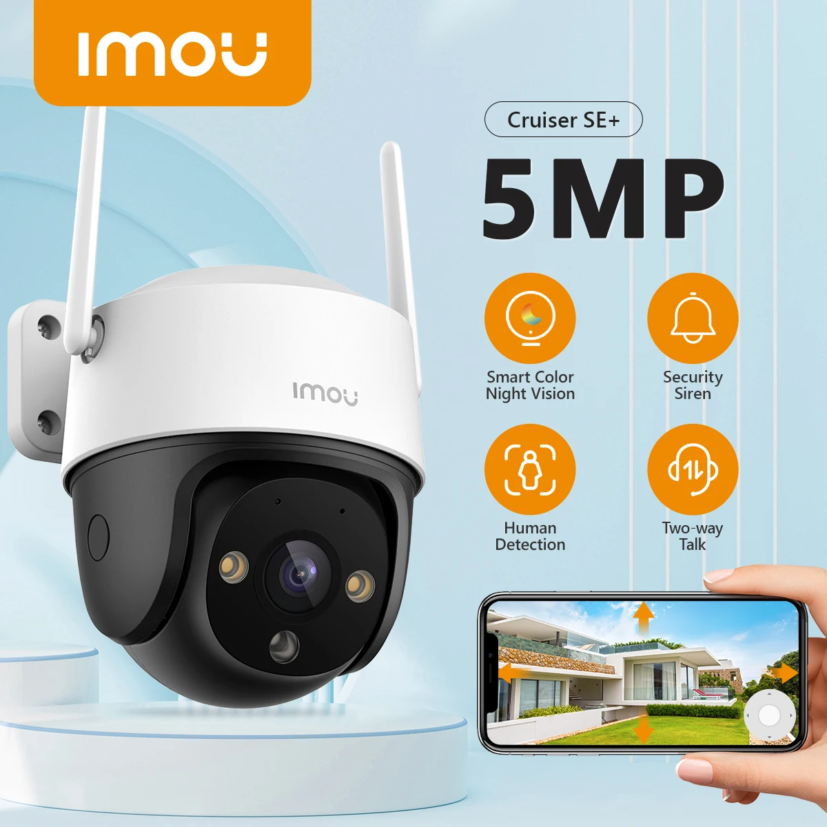 IMOU Cruiser SE+ 5MP 3K Full Color WiFi Camera Dual Antenna IP66 Weatherproof Smart Tracking AI Human Detection Outdoor Camera