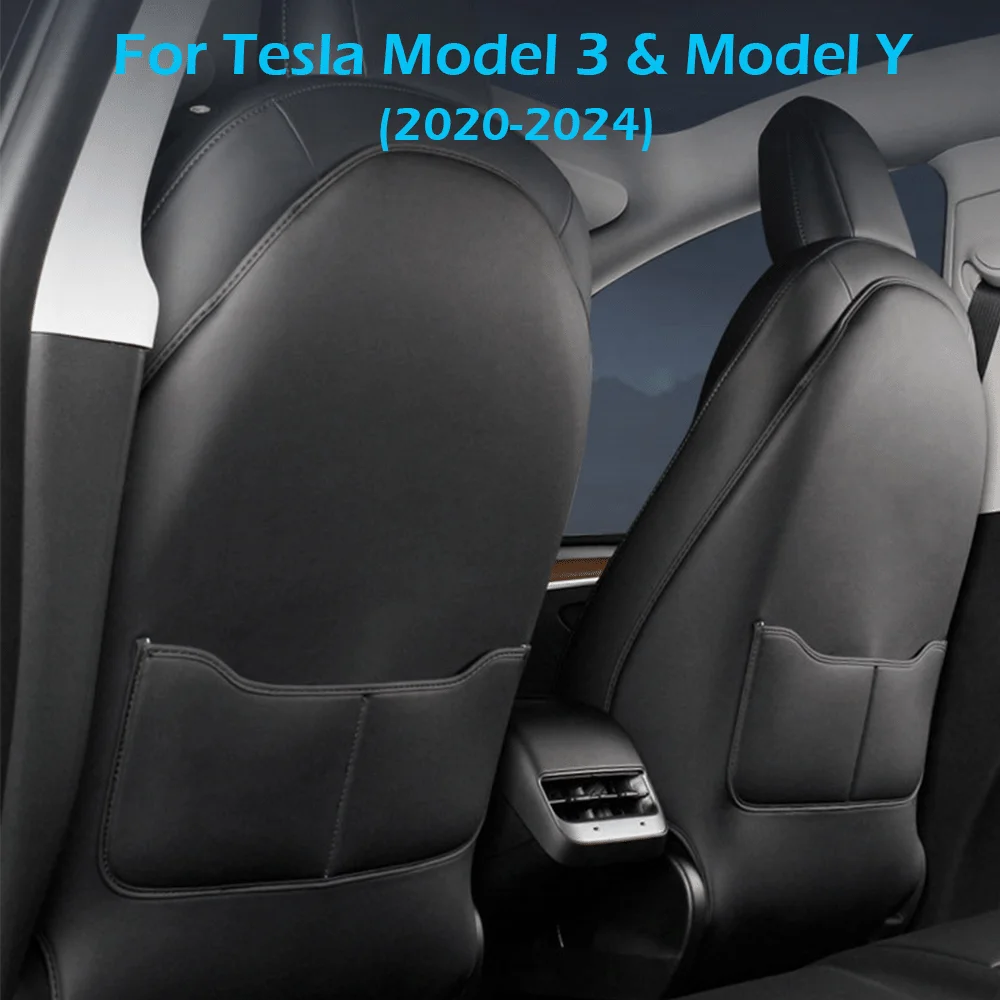 

Car Seatback Protector for Tesla Model Y & 3 2020-2024 Leather Seat Back Full Package Seat Anti-Kick Pad with Organizer Pocket