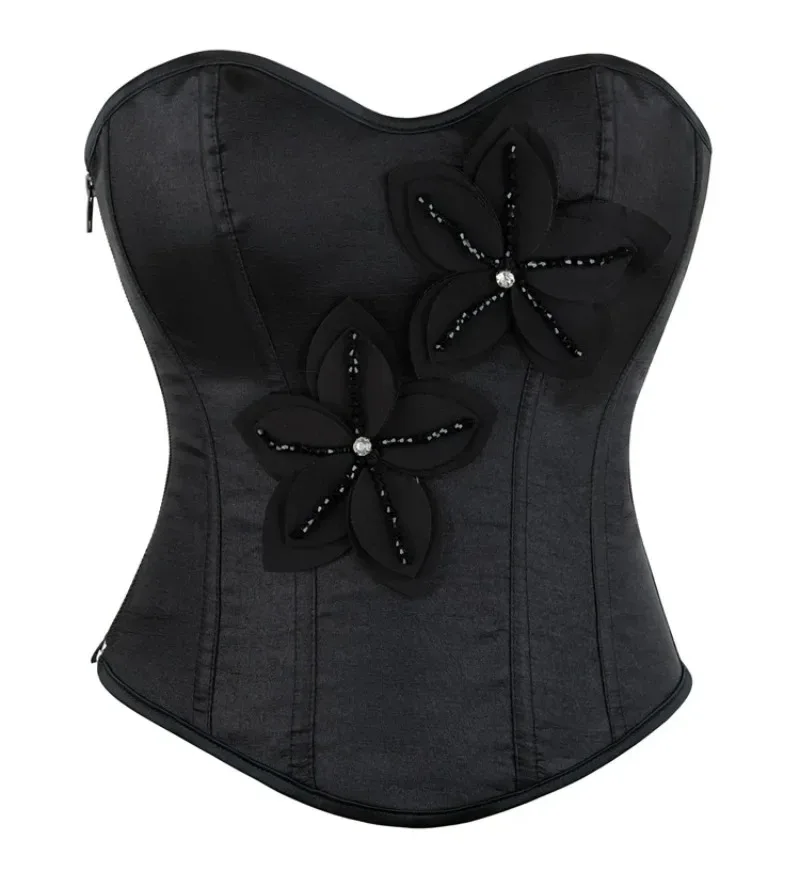 

Винтажный стиль, женские корсеты, черные, без бретелек, с завышенной талией, на шнуровке, формирователь тела, сексуальное женское белье, готический цветок