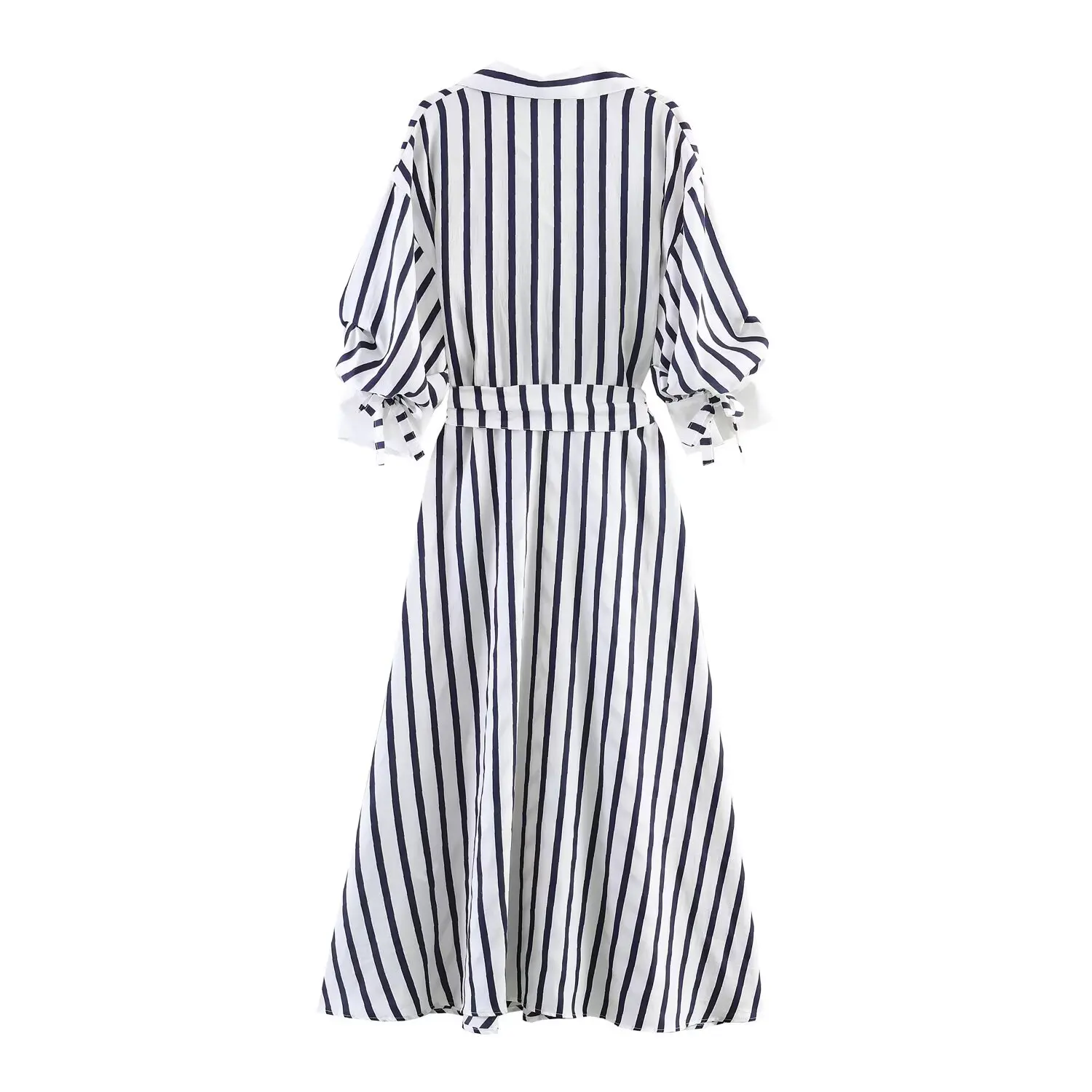 Neues 2026 Damen Gestreiftes Langes Kleid mit Gürtel Frühling Herbst Lässiger Hemdenstil Einreihiges Kleid Mode Freizeit Damenkleid – Detail 5