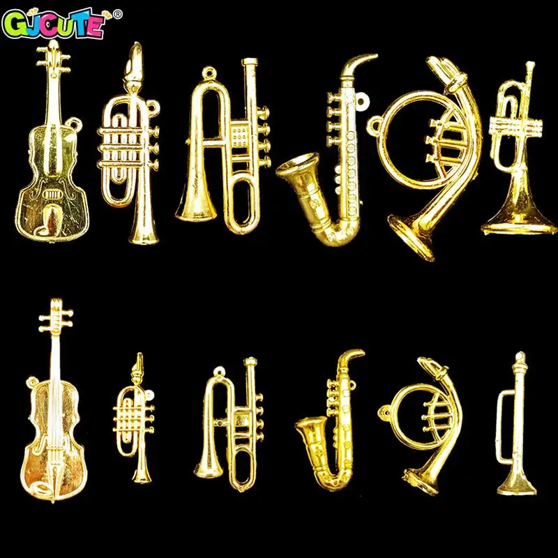 1Pcs Dollhouse Miniature Plastic Musical Instrument Small Pendant Trumpet Saxophone Model Scene Decor Kids Pretend Play Toy