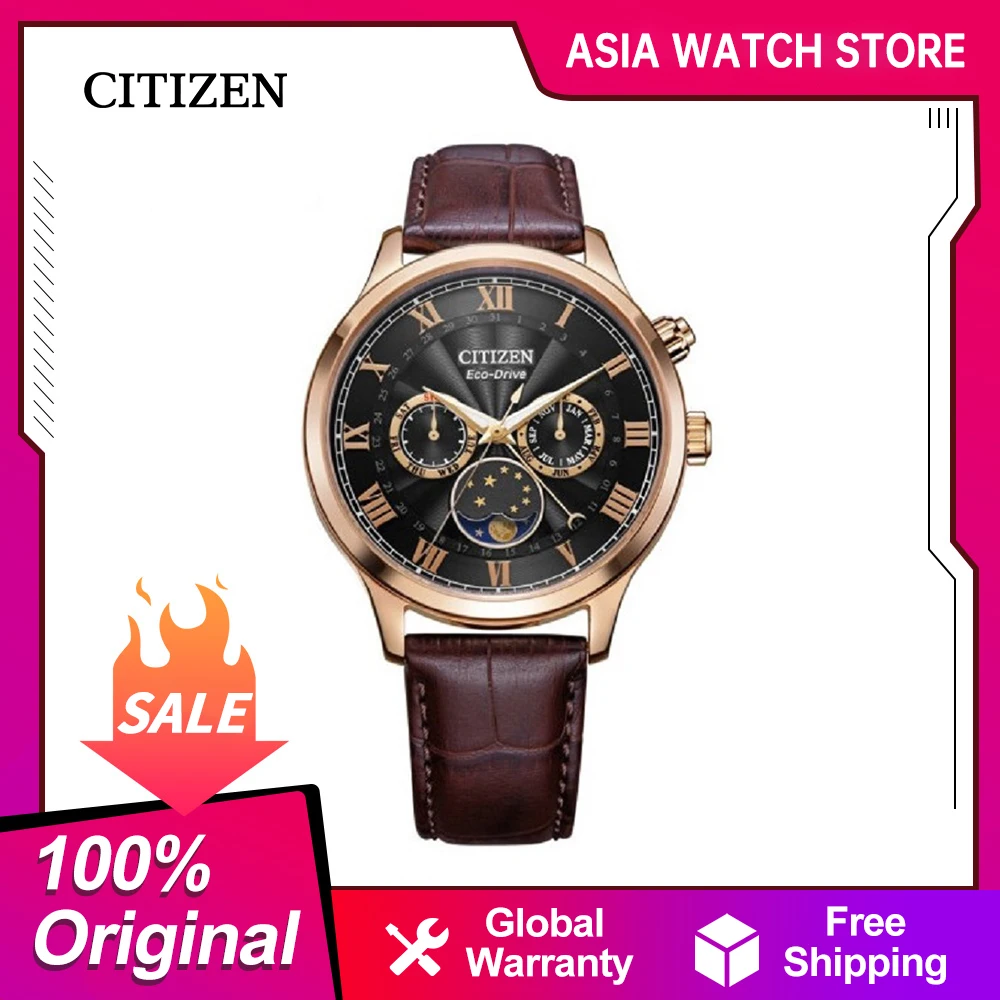 CITIZEN Original Japanese watch Eco-Drive Business  leisure Leather strap Men\'s Watch AP1059-19E