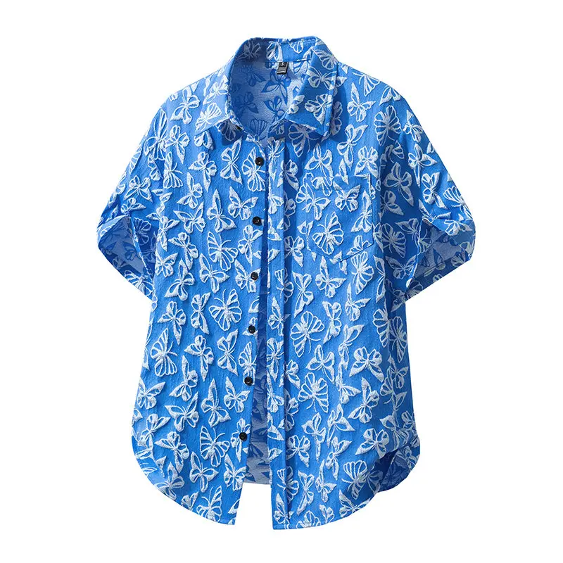 

New Men's Iris Japonica Short Sleeve Hawaiian Shirt Casual Printed Beach Holiday Fashion Stylish Clothing