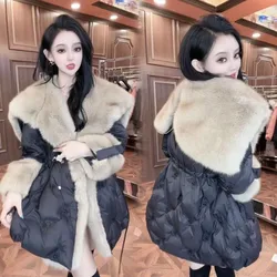 New fashion hooded down for women with big fur collar mid-length coat