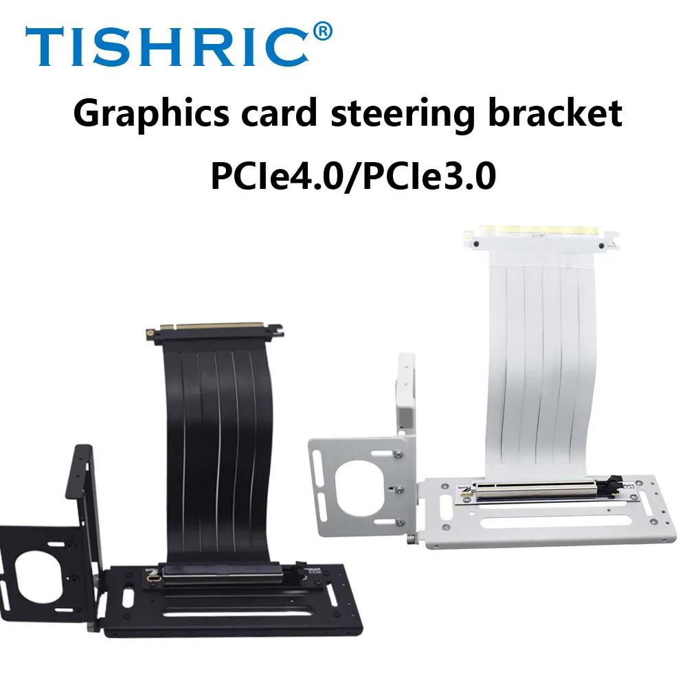 

TISHRIC PCIe 4.0 GPU Vertical Mount Bracket-16x Shielded Riser Cable, Aluminum Graphics Card Holder for ATX PC Case, Flexible