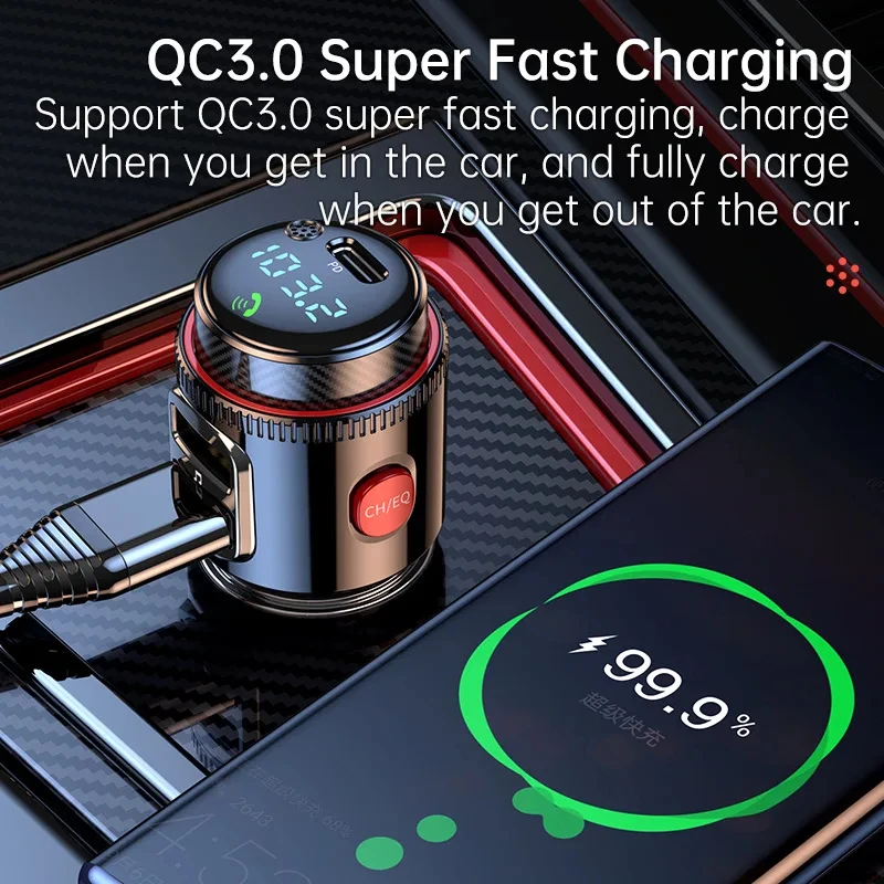 2025 nuevo PD30W + QC 3,0 Bluetooth 5,4 reproductor MP3 para coche transmisor FM inalámbrico manos libres U reproducción de disco USB adaptador de carga rápida para coche