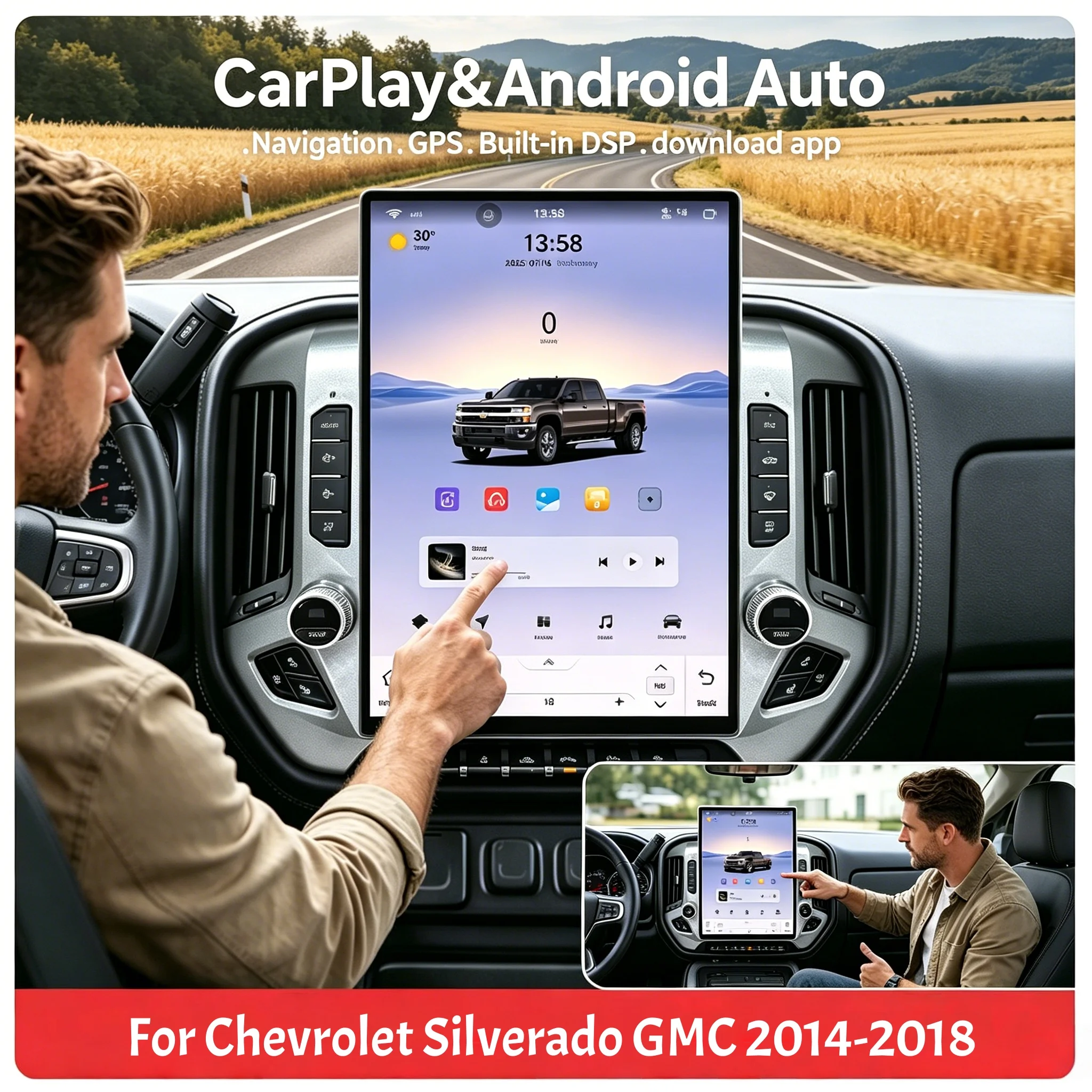 

15.6" Wireless CarPlay Android Screen For Chevrolet Silverado GMC 2014-2018 Car Radio Multimedia Stereo Player GPS Head Unit