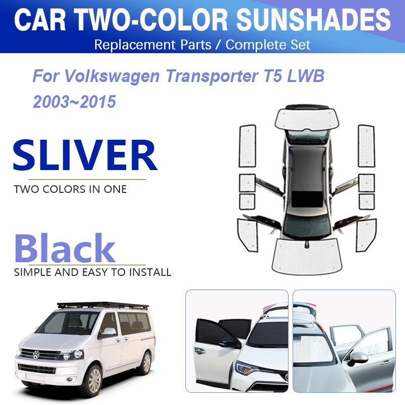 Car Window Sunshade Pad For Volkswagen VW Transporter T5 LWB 2003~2015 Black Silver Window Visor Shields Covers Auto Accessories